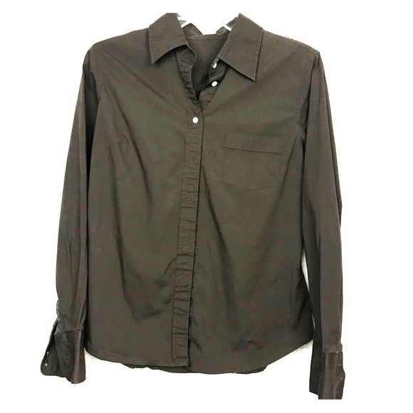 J. Crew brown button down stretch cotton blend top - Picture 1 of 4